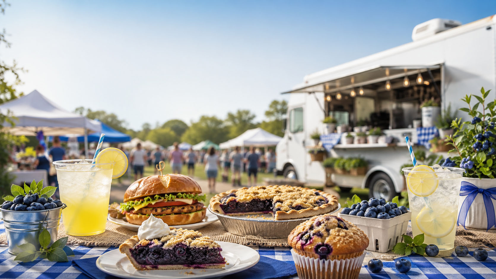 Festival food vendors and blueberry treats