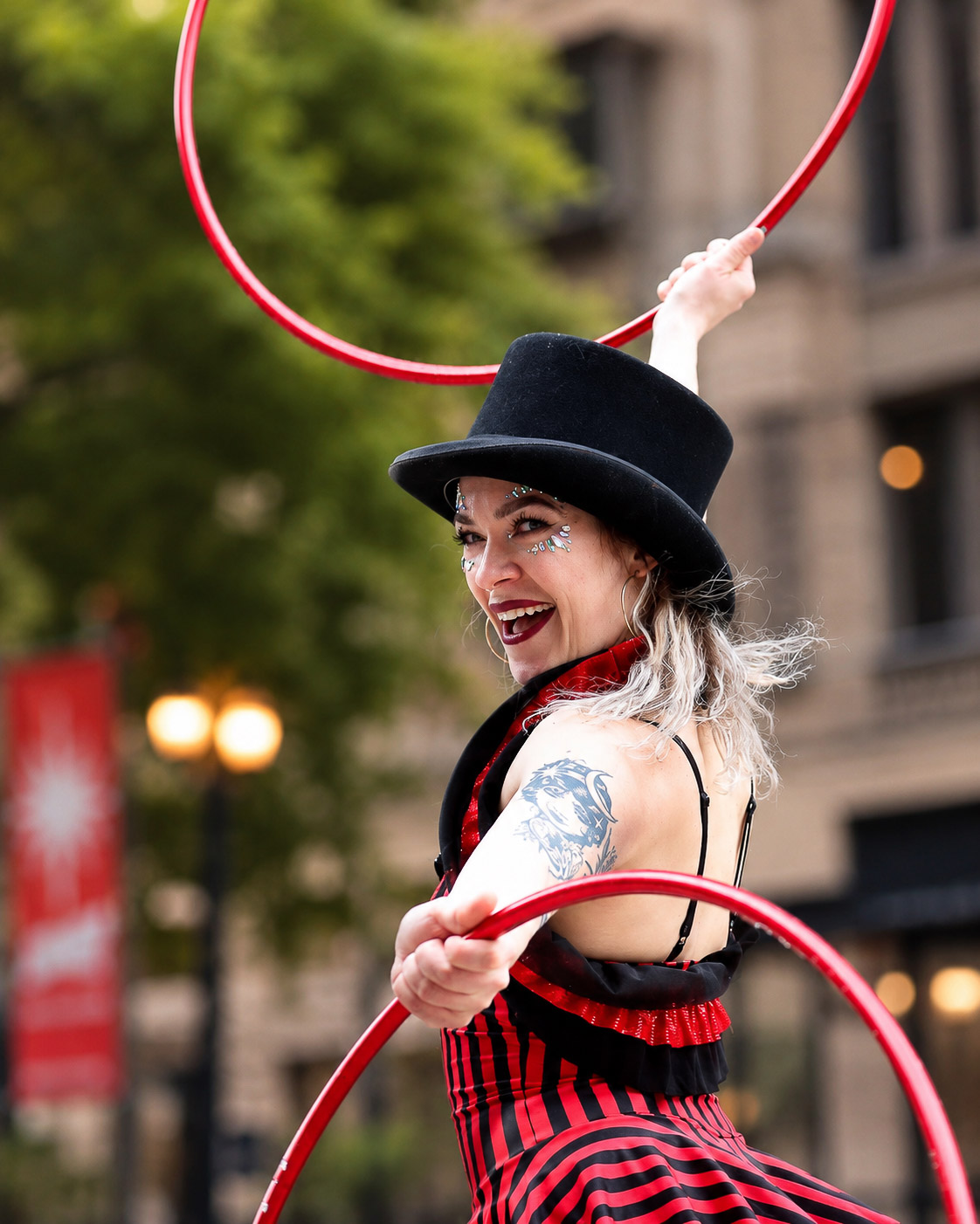 Hoop spinners in top hats